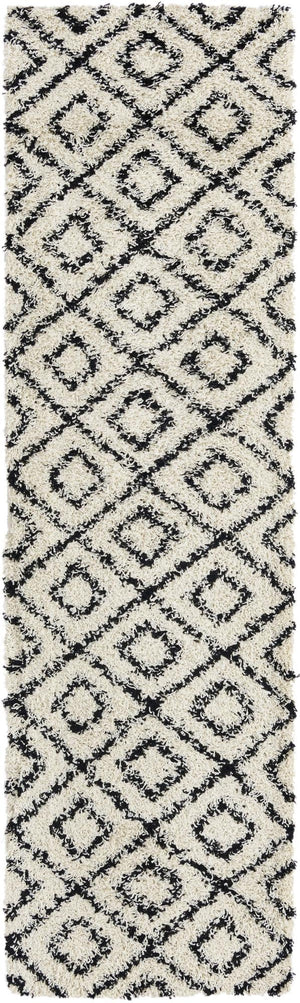 White and Black 2' 7 x 10' Trellis Shag Runner Area Rug Thick Soft Touch Fluffy & Plush Shaggy Pile