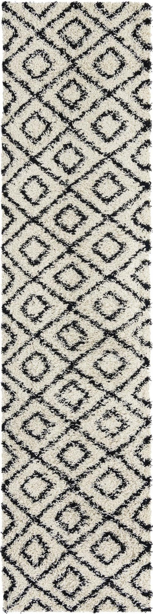 White and Black 2' 7 x 12' Trellis Shag Runner Area Rug Thick Soft Touch Fluffy & Plush Shaggy Pile