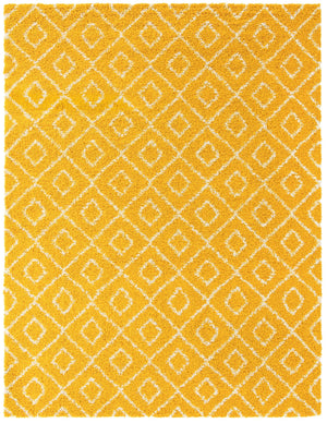 Yellow 10' x 13' Trellis Shag Rectangle Area Rug Thick Soft Touch Fluffy & Plush Shaggy Pile