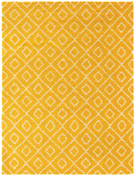 Yellow 10' x 13' Trellis Shag Rectangle Area Rug Thick Soft Touch Fluffy & Plush Shaggy Pile Geometric Modern Unique Carpet for Home Interior Design for Sale at Rug Engine