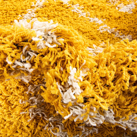 Yellow 4' x 6' Trellis Shag Rectangle Area Rug Thick Soft Touch Fluffy & Plush Shaggy Pile Geometric Modern Unique Carpet for Home Interior Design for Sale at Rug Engine
