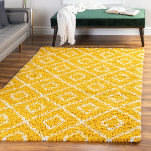 Yellow 10' x 13' Trellis Shag Rectangle Area Rug Thick Soft Touch Fluffy & Plush Shaggy Pile