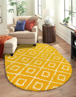 Yellow 4' x 6' Trellis Shag Oval Area Rug Thick Soft Touch Fluffy & Plush Shaggy Pile