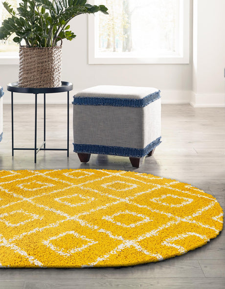 Yellow 4' x 6' Trellis Shag Oval Area Rug Thick Soft Touch Fluffy & Plush Shaggy Pile Geometric Modern Unique Carpet for Home Interior Design for Sale at Rug Engine