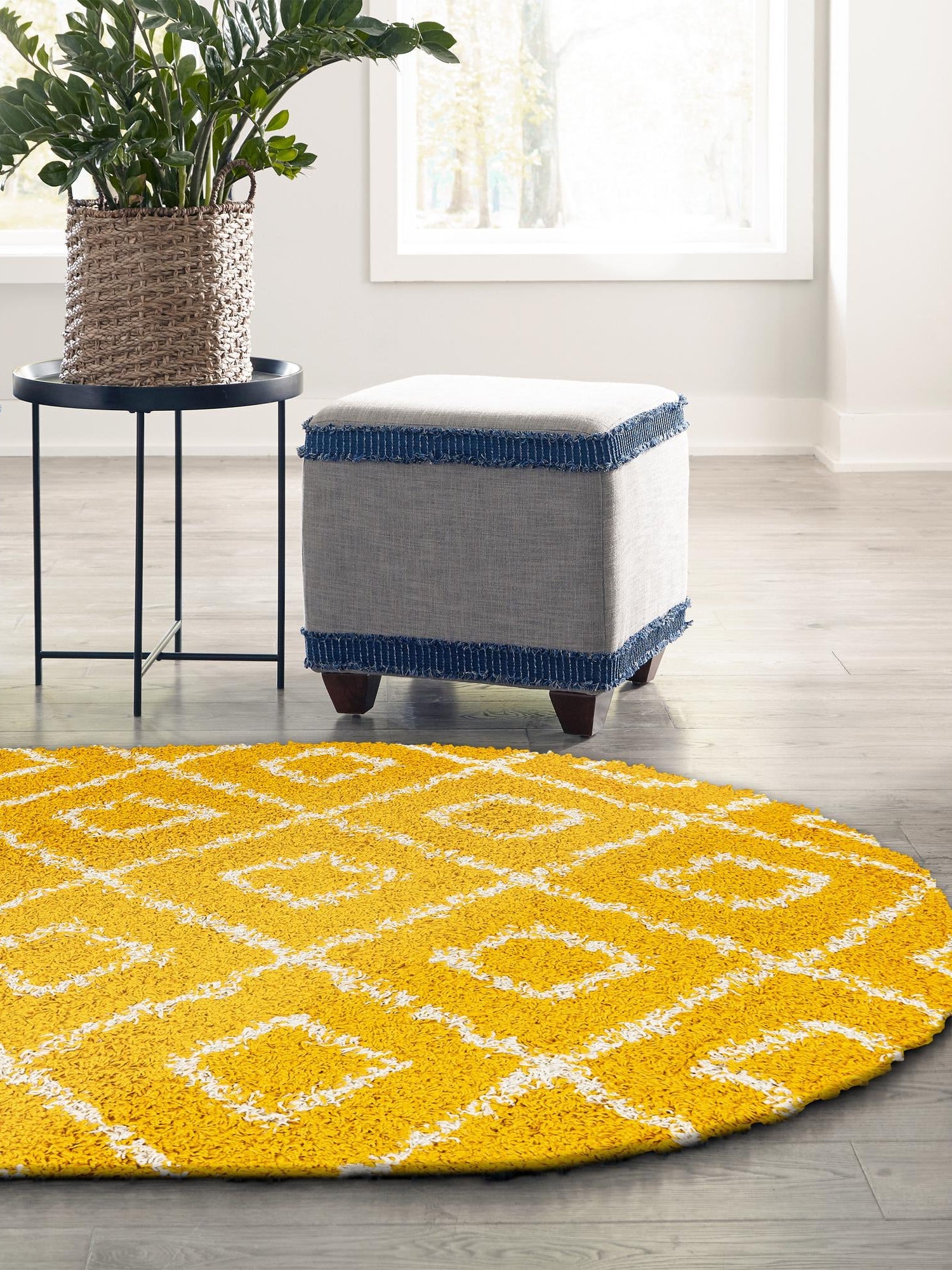 Yellow 5' 3 x 8' Trellis Shag Oval Area Rug Thick Soft Touch Fluffy & Plush Shaggy Pile Geometric Modern Unique Carpet for Home Interior Design for Sale at Rug Engine