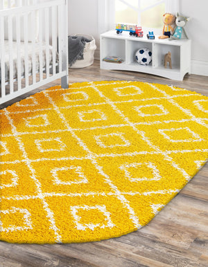 Yellow 4' x 6' Trellis Shag Oval Area Rug Thick Soft Touch Fluffy & Plush Shaggy Pile