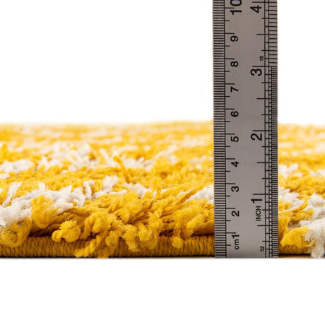 Yellow 10' x 10' Trellis Shag Round Area Rug Thick Soft Touch Fluffy & Plush Shaggy Pile Geometric Modern Unique Carpet for Home Interior Design for Sale at Rug Engine