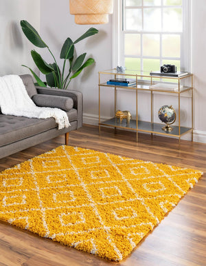 Yellow 10' x 10' Trellis Shag Square Area Rug Thick Soft Touch Fluffy & Plush Shaggy Pile