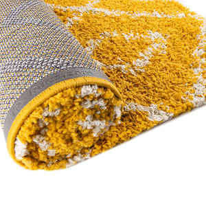 Yellow 10' x 10' Trellis Shag Square Area Rug Thick Soft Touch Fluffy & Plush Shaggy Pile