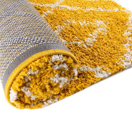 Yellow 10' x 10' Trellis Shag Square Area Rug Thick Soft Touch Fluffy & Plush Shaggy Pile Geometric Modern Unique Carpet for Home Interior Design for Sale at Rug Engine