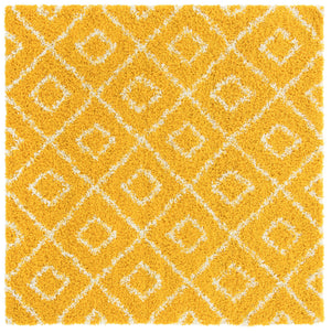 Yellow 6' x 6' Trellis Shag Square Area Rug Thick Soft Touch Fluffy & Plush Shaggy Pile
