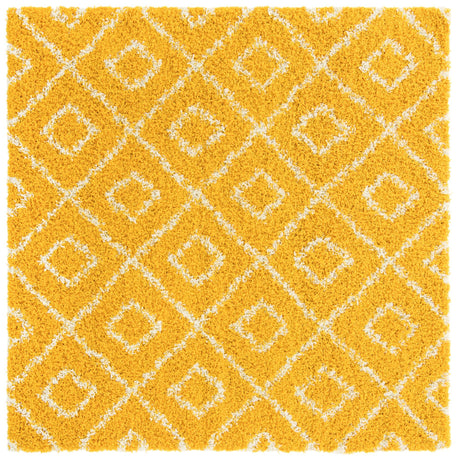 Yellow 6' x 6' Trellis Shag Square Area Rug Thick Soft Touch Fluffy & Plush Shaggy Pile Geometric Modern Unique Carpet for Home Interior Design for Sale at Rug Engine