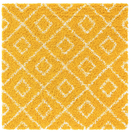 Yellow 5' 3 x 5' 3 Trellis Shag Square Area Rug Thick Soft Touch Fluffy & Plush Shaggy Pile Geometric Modern Unique Carpet for Home Interior Design for Sale at Rug Engine