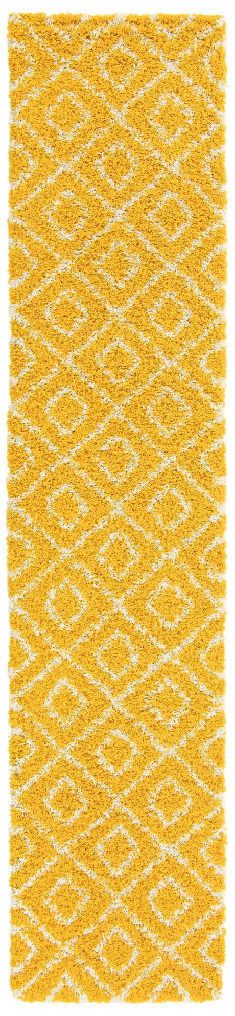 Yellow 2' 7 x 12' Trellis Shag Runner Area Rug Thick Soft Touch Fluffy & Plush Shaggy Pile Geometric Modern Unique Carpet for Home Interior Design for Sale at Rug Engine