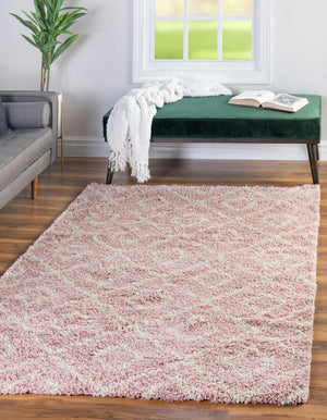 Light Pink 10' x 13' Trellis Shag Rectangle Area Rug Thick Soft Touch Fluffy & Plush Shaggy Pile