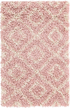 Light Pink 2' x 3' Trellis Shag Rectangle Area Rug Thick Soft Touch Fluffy & Plush Shaggy Pile