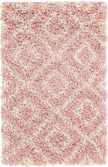Light Pink 2' x 3' Trellis Shag Rectangle Area Rug Thick Soft Touch Fluffy & Plush Shaggy Pile Geometric Modern Unique Carpet for Home Interior Design for Sale at Rug Engine