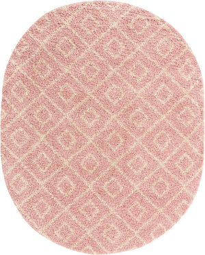 Light Pink 7' 10 x 10' Trellis Shag Oval Area Rug Thick Soft Touch Fluffy & Plush Shaggy Pile