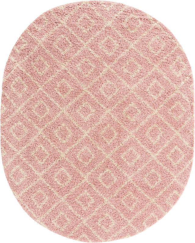 Light Pink 7' 10 x 10' Trellis Shag Oval Area Rug Thick Soft Touch Fluffy & Plush Shaggy Pile
