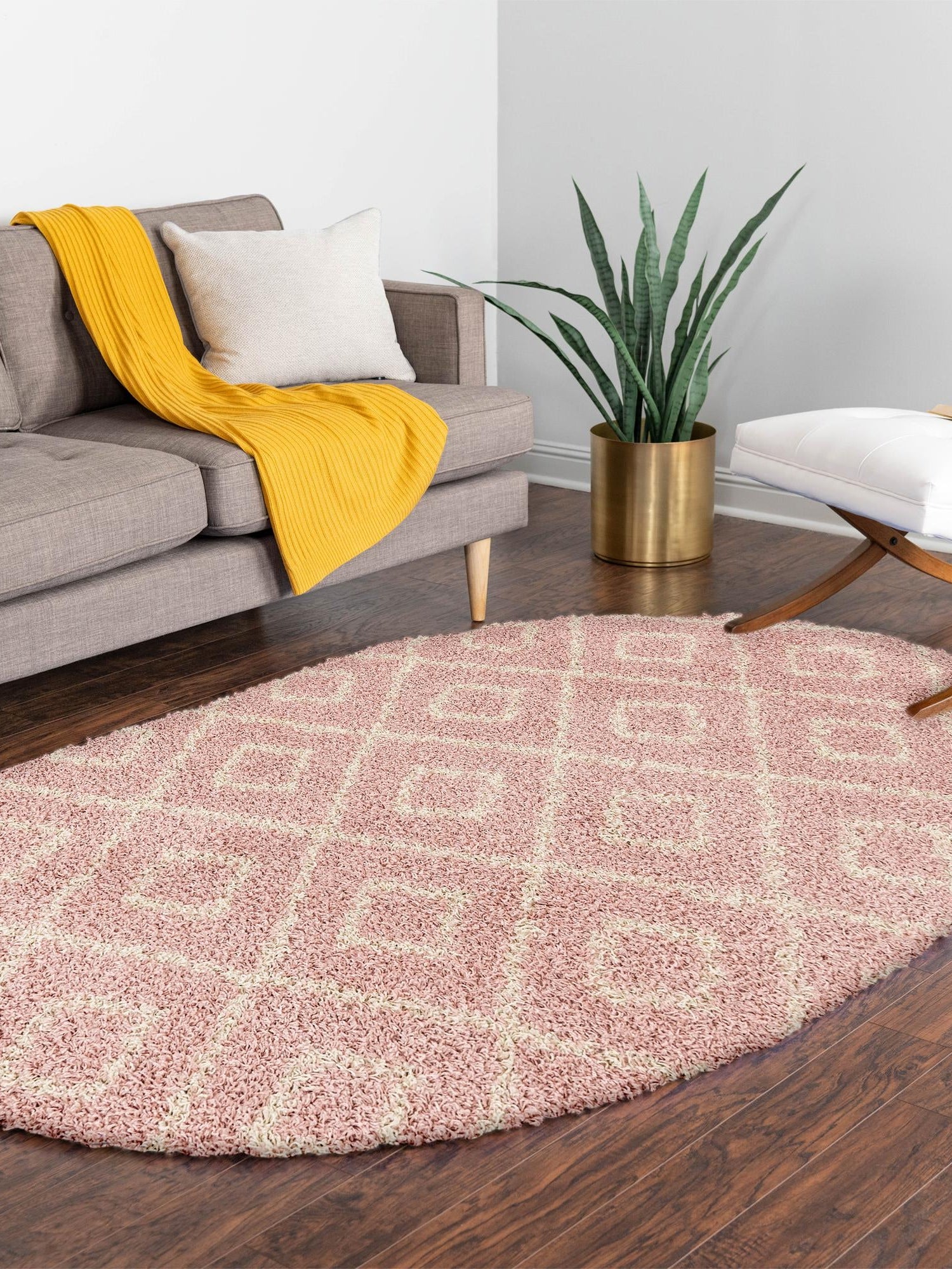 Light Pink 4' x 6' Trellis Shag Oval Area Rug Thick Soft Touch Fluffy & Plush Shaggy Pile Geometric Modern Unique Carpet for Home Interior Design for Sale at Rug Engine