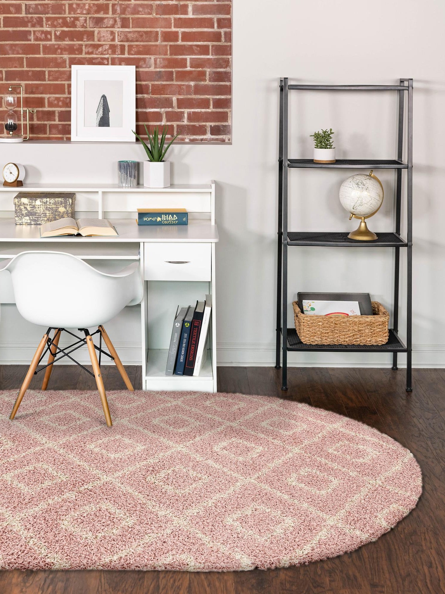 Light Pink 4' x 6' Trellis Shag Oval Area Rug Thick Soft Touch Fluffy & Plush Shaggy Pile Geometric Modern Unique Carpet for Home Interior Design for Sale at Rug Engine