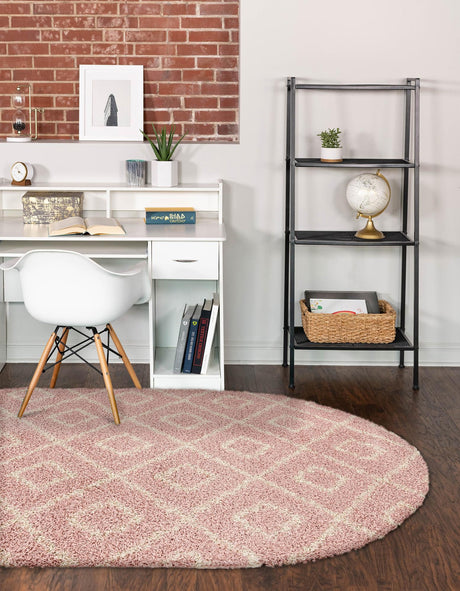 Light Pink 4' x 6' Trellis Shag Oval Area Rug Thick Soft Touch Fluffy & Plush Shaggy Pile Geometric Modern Unique Carpet for Home Interior Design for Sale at Rug Engine