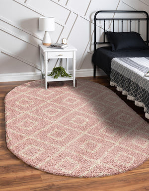 Light Pink 4' x 6' Trellis Shag Oval Area Rug Thick Soft Touch Fluffy & Plush Shaggy Pile