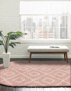Light Pink 7' 10 x 10' Trellis Shag Oval Area Rug Thick Soft Touch Fluffy & Plush Shaggy Pile