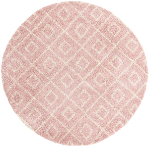 Light Pink 7' 10 x 7' 10 Trellis Shag Round Area Rug Thick Soft Touch Fluffy & Plush Shaggy Pile