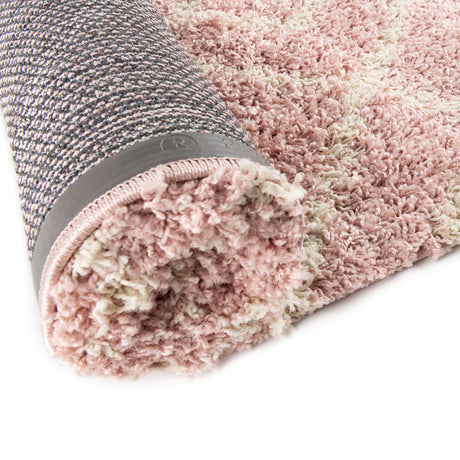 Light Pink 3' 3 x 3' 3 Trellis Shag Round Area Rug Thick Soft Touch Fluffy & Plush Shaggy Pile Geometric Modern Unique Carpet for Home Interior Design for Sale at Rug Engine