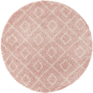Light Pink 6' x 6' Trellis Shag Round Area Rug Thick Soft Touch Fluffy & Plush Shaggy Pile
