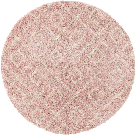 Light Pink 6' x 6' Trellis Shag Round Area Rug Thick Soft Touch Fluffy & Plush Shaggy Pile Geometric Modern Unique Carpet for Home Interior Design for Sale at Rug Engine