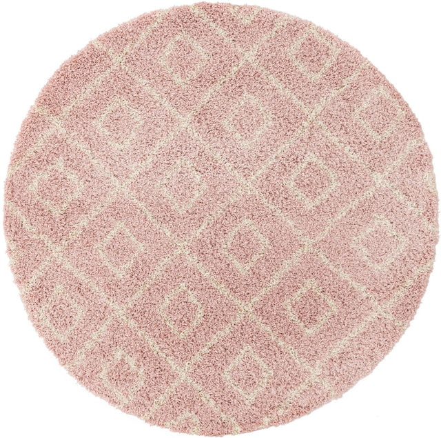 Light Pink 6' x 6' Trellis Shag Round Area Rug Thick Soft Touch Fluffy & Plush Shaggy Pile