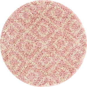 Light Pink 3' 3 x 3' 3 Trellis Shag Round Area Rug Thick Soft Touch Fluffy & Plush Shaggy Pile