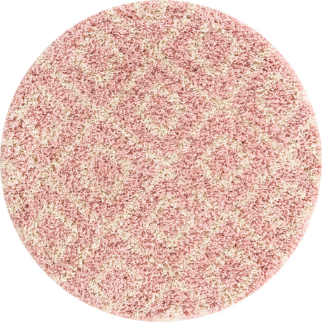 Light Pink 3' 3 x 3' 3 Trellis Shag Round Area Rug Thick Soft Touch Fluffy & Plush Shaggy Pile Geometric Modern Unique Carpet for Home Interior Design for Sale at Rug Engine