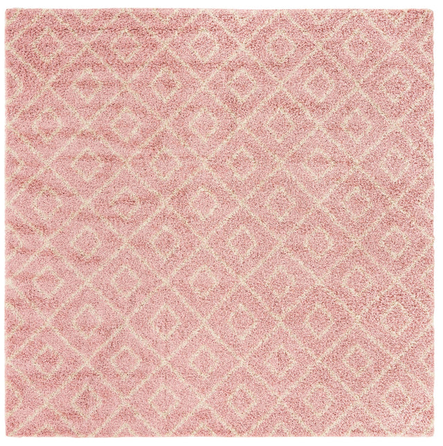 Light Pink 10' x 10' Trellis Shag Square Area Rug Thick Soft Touch Fluffy & Plush Shaggy Pile