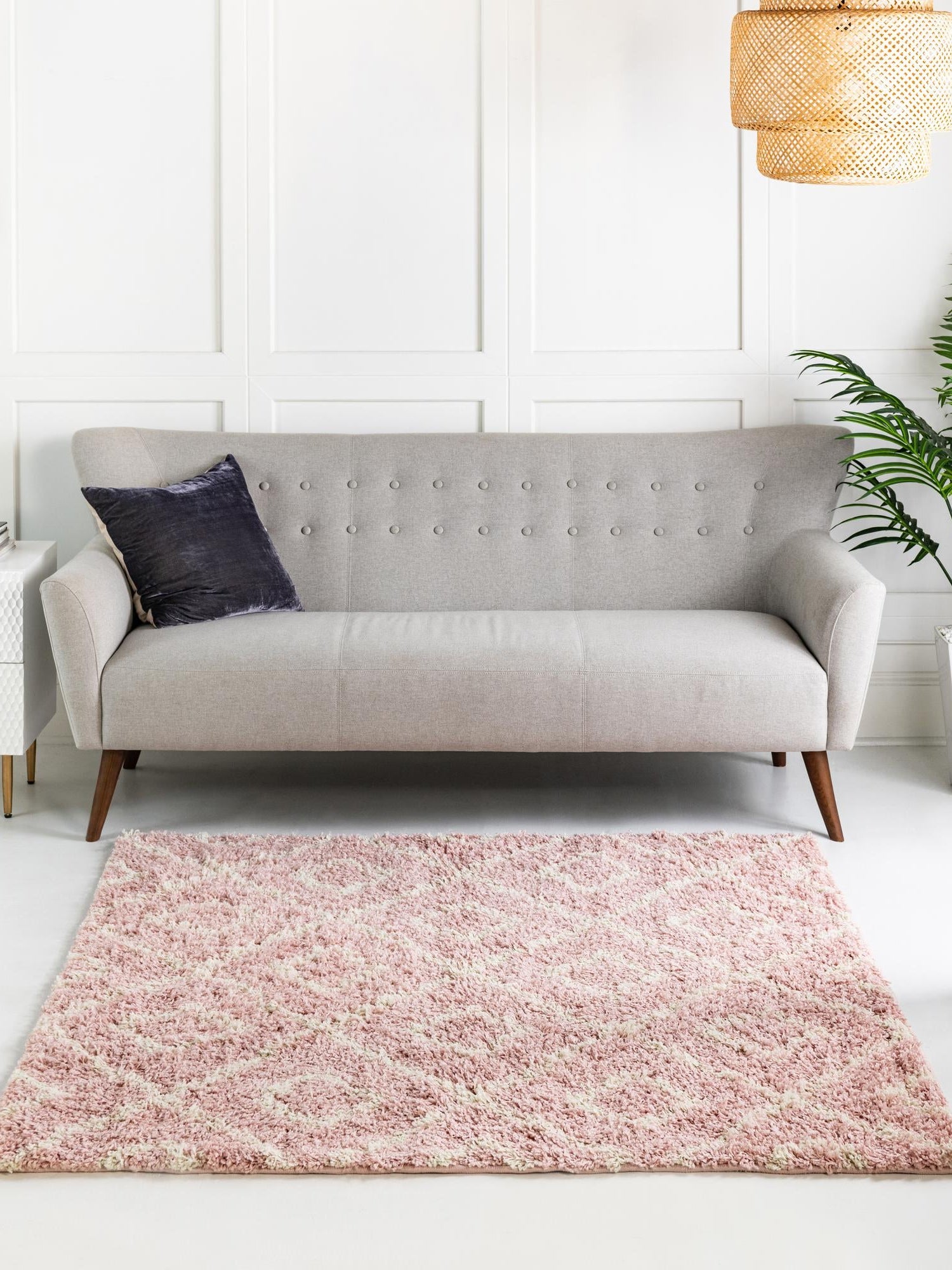 Light Pink 6' x 6' Trellis Shag Square Area Rug Thick Soft Touch Fluffy & Plush Shaggy Pile Geometric Modern Unique Carpet for Home Interior Design for Sale at Rug Engine