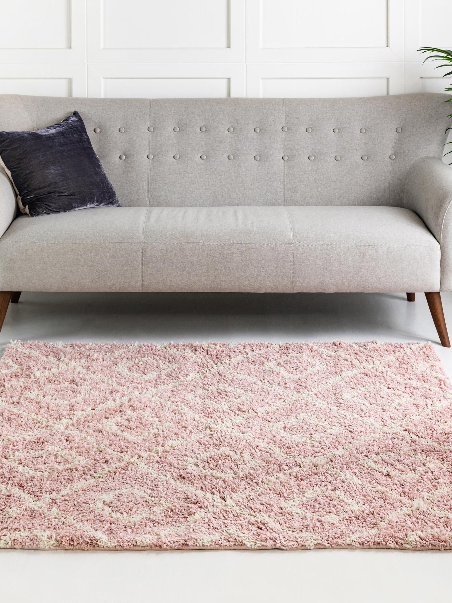 Light Pink 6' x 6' Trellis Shag Square Area Rug Thick Soft Touch Fluffy & Plush Shaggy Pile Geometric Modern Unique Carpet for Home Interior Design for Sale at Rug Engine