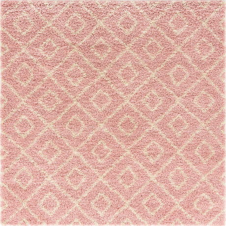 Light Pink 7' 10 x 7' 10 Trellis Shag Square Area Rug Thick Soft Touch Fluffy & Plush Shaggy Pile Geometric Modern Unique Carpet for Home Interior Design for Sale at Rug Engine