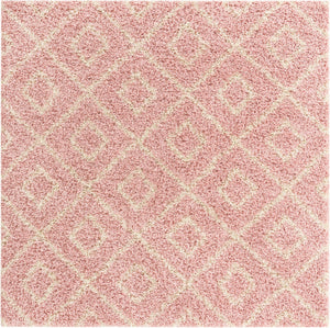 Light Pink 6' x 6' Trellis Shag Square Area Rug Thick Soft Touch Fluffy & Plush Shaggy Pile