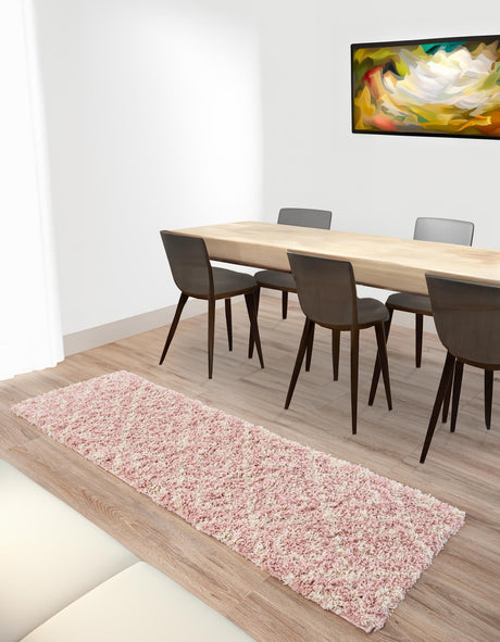 Light Pink 3' 3 x 16' 5 Trellis Shag Runner Area Rug Thick Soft Touch Fluffy & Plush Shaggy Pile Geometric Modern Unique Carpet for Home Interior Design for Sale at Rug Engine