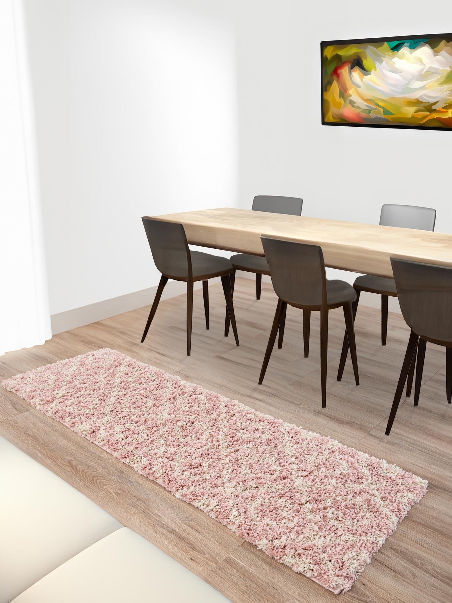 Light Pink 2' 7 x 10' Trellis Shag Runner Area Rug Thick Soft Touch Fluffy & Plush Shaggy Pile Geometric Modern Unique Carpet for Home Interior Design for Sale at Rug Engine