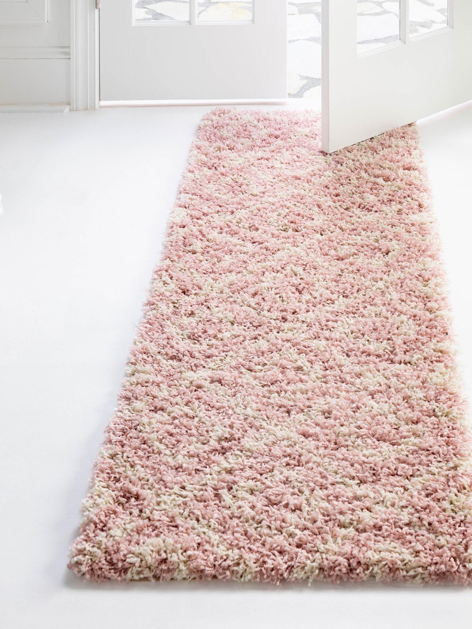 Light Pink 2' x 8' Trellis Shag Runner Area Rug Thick Soft Touch Fluffy & Plush Shaggy Pile Geometric Modern Unique Carpet for Home Interior Design for Sale at Rug Engine