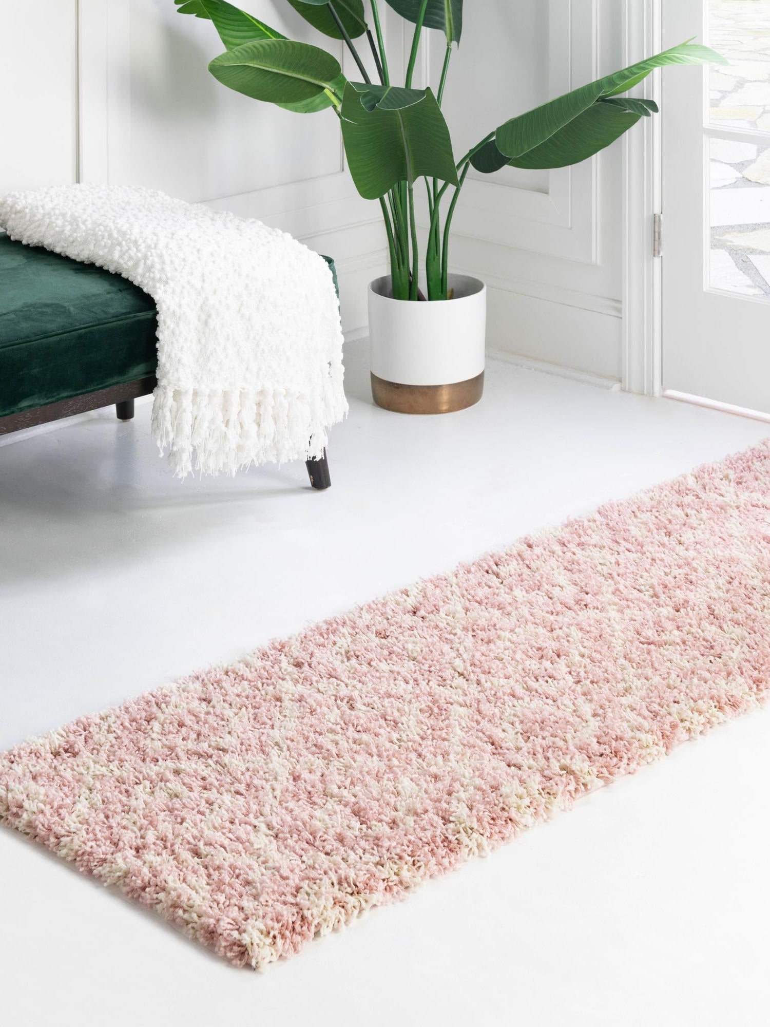 Light Pink 2' x 8' Trellis Shag Runner Area Rug Thick Soft Touch Fluffy & Plush Shaggy Pile Geometric Modern Unique Carpet for Home Interior Design for Sale at Rug Engine