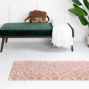 Light Pink 3' 3 x 16' 5 Trellis Shag Runner Area Rug Thick Soft Touch Fluffy & Plush Shaggy Pile
