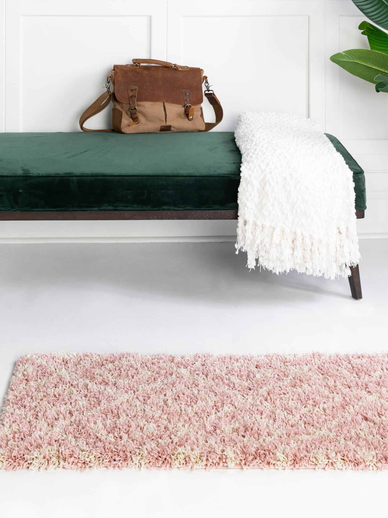 Light Pink 2' 7 x 10' Trellis Shag Runner Area Rug Thick Soft Touch Fluffy & Plush Shaggy Pile Geometric Modern Unique Carpet for Home Interior Design for Sale at Rug Engine