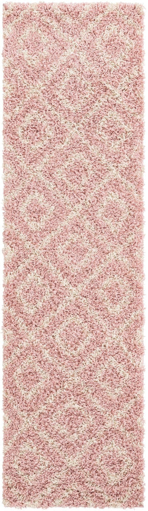 Light Pink 2' x 7' Trellis Shag Runner Area Rug Thick Soft Touch Fluffy & Plush Shaggy Pile