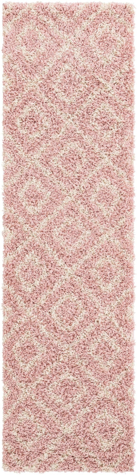 Light Pink 2' x 7' Trellis Shag Runner Area Rug Thick Soft Touch Fluffy & Plush Shaggy Pile Geometric Modern Unique Carpet for Home Interior Design for Sale at Rug Engine