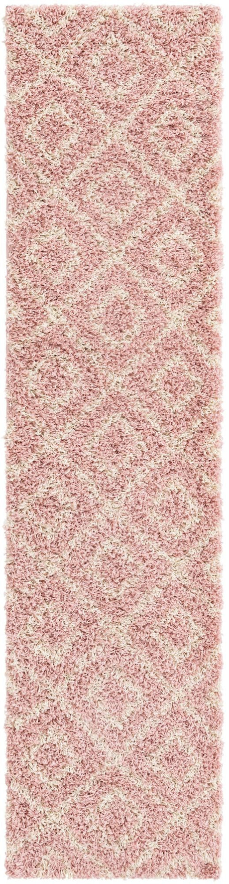 Light Pink 2' x 8' Trellis Shag Runner Area Rug Thick Soft Touch Fluffy & Plush Shaggy Pile Geometric Modern Unique Carpet for Home Interior Design for Sale at Rug Engine
