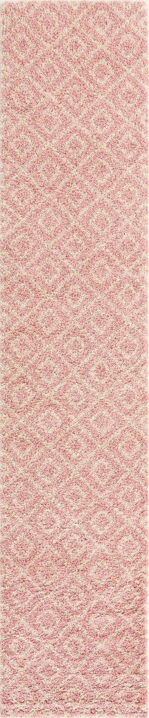 Light Pink 3' 3 x 16' 5 Trellis Shag Runner Area Rug Thick Soft Touch Fluffy & Plush Shaggy Pile